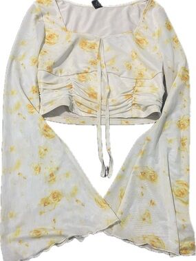SHEIN White Top with Yellow Floral Trim
